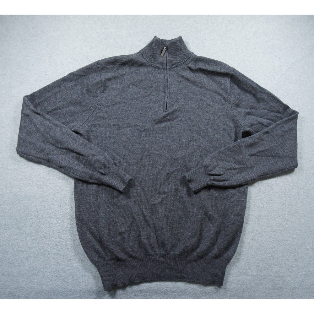 Jeremy Argyle‎ NYC Sweater Mens Large Gray 1/4 Zip Pullover Merino Wool Knit